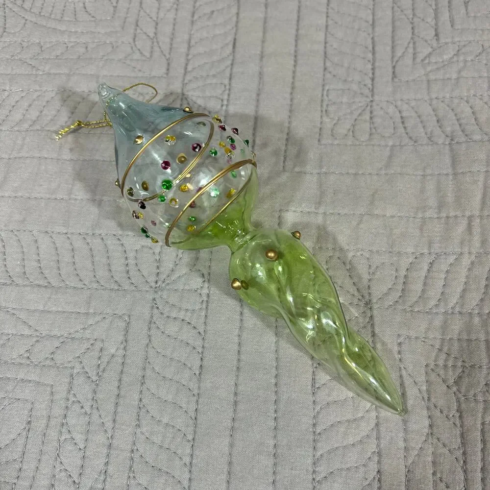 Christmas Lime Art Glass Handblown  Ornament Finial 6.25 x 2.25 x 2.25